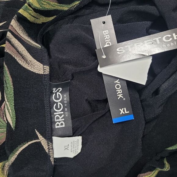 Briggs black green grunge tropical leaf print pull on partial button front skirt - Picture 4 of 6